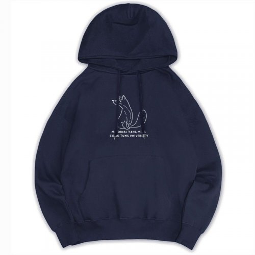 【預購至12/8，12/29陸續出貨】NYCU狐狸印花落肩帽T_深藍