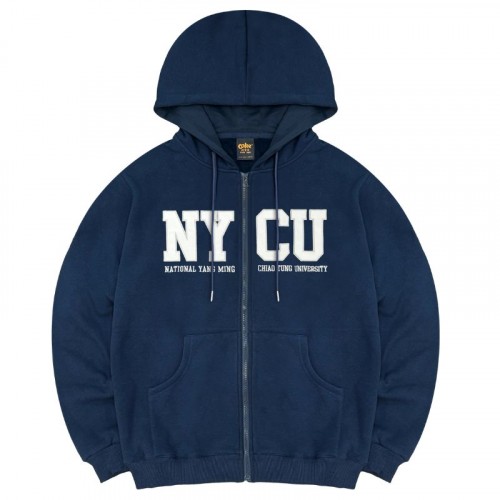 【最後現貨，售完為止】NYCU連帽拉鍊立體貼布繡外套_深藍