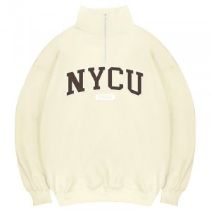 【換季出清,優惠至3/31市】NYCU經典款美式立領拉鍊大學T_奶油白