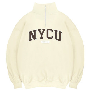 NYCU經典款美式立領拉鍊大學T_奶油白