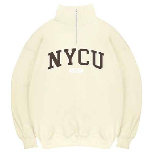 NYCU經典款美式立領拉鍊大學T_奶油白